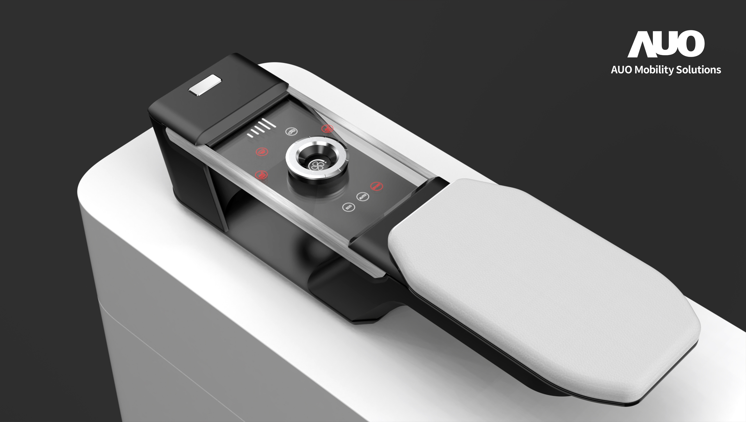 友達智慧移動全新發表INVISY隱形科技系列，CrystalSense Console以最簡約的機構設計，提供直覺控制的主動觸覺回饋與壓力感測，並且動態呈現、僅在需要時顯示，打造未來座艙的極致互動體驗。