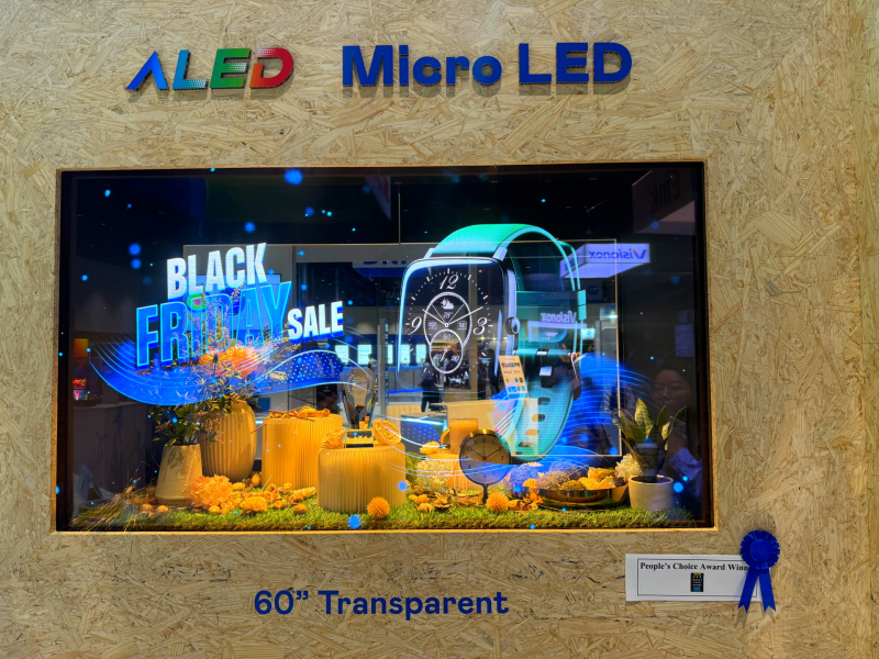 k1体育60吋高透明度Micro LED显示器获&rdquo;最佳Micro LED技术应用奖&rdquo;，将Micro LED面板透明化之设计特性极致发挥，以可扩展性无缝拼接技术打造，具备600 nits全画面亮度、大于60%穿透率及超过NTSC 110%的优异广色域表现，可依需求灵活应用于各种场域
